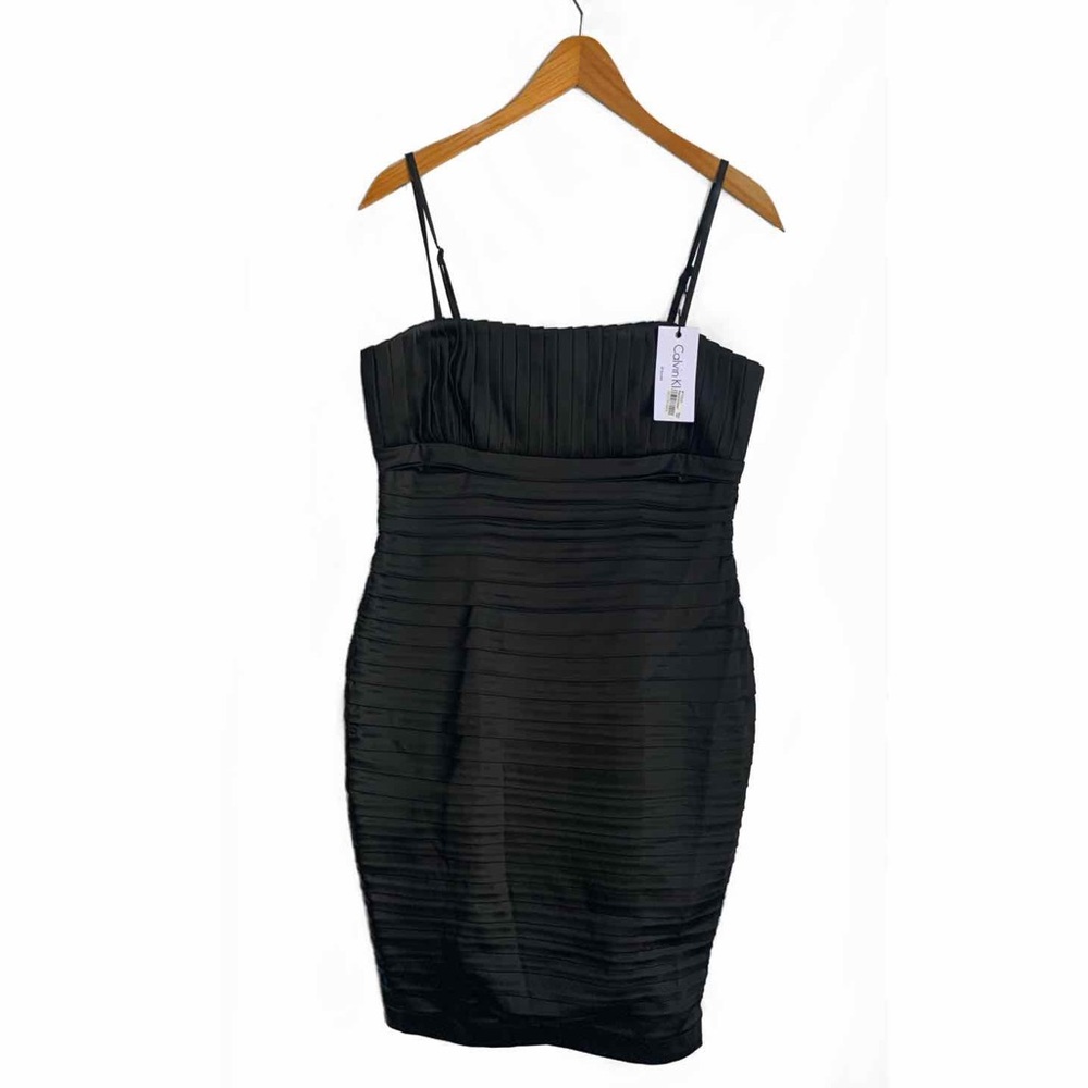 NWOT Calvin Klein black pleated satin cocktal dress
